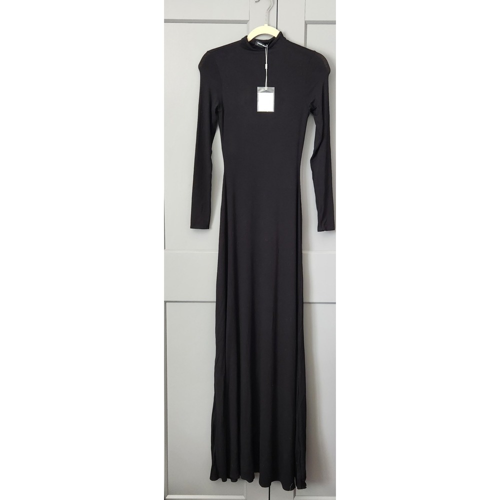 New Naked Wardrobe NW-D5721-V Mock Neck Maxi Bodycon Dress Black S Small NWT